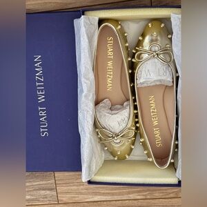 Stuart Weitzman Metallic Gold pearl Ballet Flats